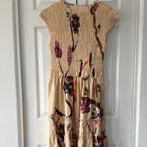 New Moonlark Smocked Floral Watercolor Dress, M